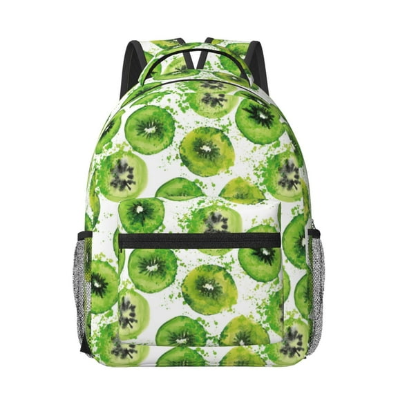 Honeii Green Kiwi Print Backpack for School,15.6 inch Laptop Back Pack for High School and College Students, Waterproof Computer Bookbag-One Size