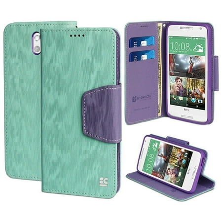MINT PURPLE INFOLIO WALLET CREDIT CARD CASE COVER STAND FOR HTC DESIRE