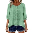 thumbnail image 6 of Awdenio Women's Tops, Tees & Blouses Embroidered Blouses 2026 Short Sleeve Lace Trim Crew Neck Trendy Casual Tops Pullover Shirts, 6 of 7