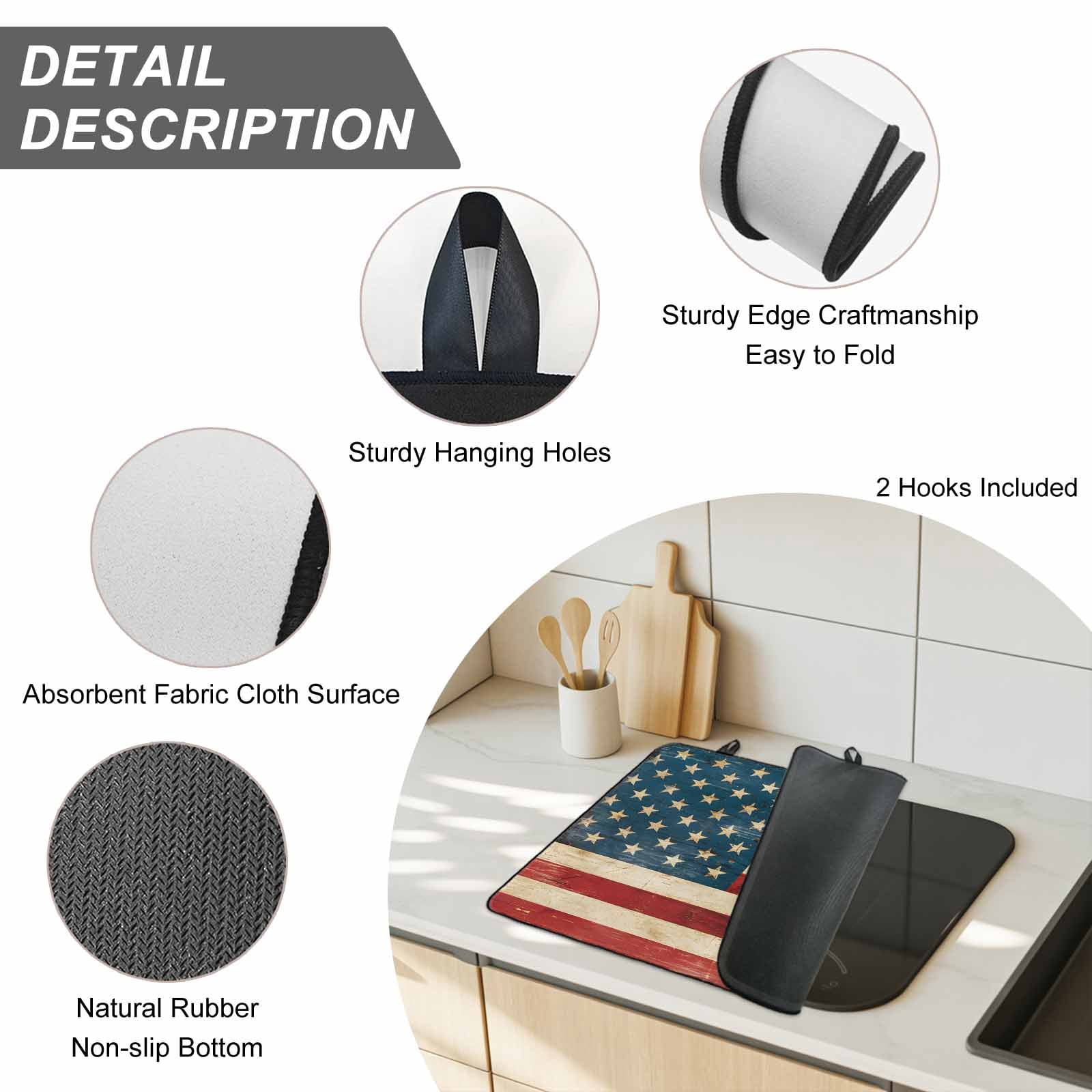 American Flag Stove Top Cover for Electric Stove, Heat-proof & Non Slip Glass Top Stove Cover Protector, Red Strip Vintage Shabby US Flag Kitchen Flat Cooktop Rubber Mat 24x21 Inches