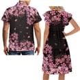 thumbnail image 5 of Uorisanigo Cherry Blossom Couple Matching Outfit Men's Short Sleeve Shirt Soft Summer Hawaiian Shirts Tops and Womens V-neck Dress Beach Dresses Size M with Pocket, 5 of 7
