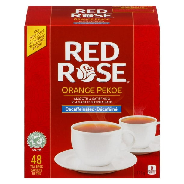 Thé noir décaféiné pour une boisson chaude et rafraîchissante Red Rose Orange Pekoe Certifié Rainforest Alliance 48 unités Décaféiné, 48 unités
