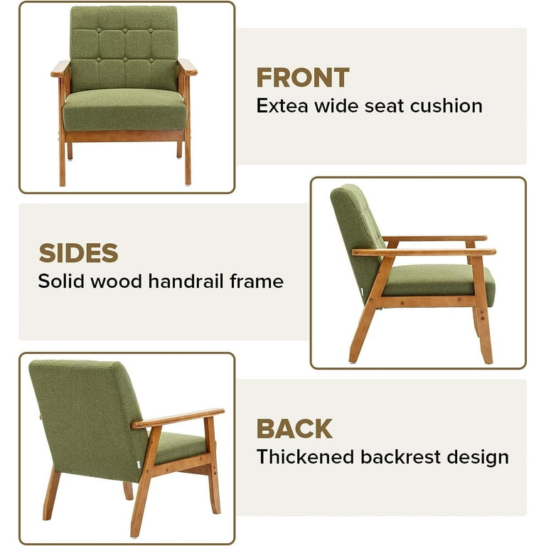 Ufurpie Set of Green Linen Fabric Accent Chairs with Side Table