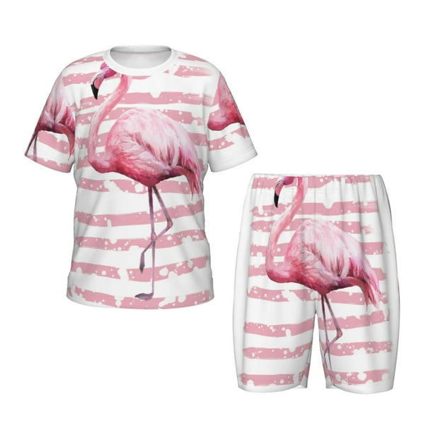 Fotbe Flamingo Pijama Estampada de 2 Piezas para Niños – Ropa de Dormir de Manga Corta Cómoda para Niños y Niñas, Camiseta y Shorts de Algodón-Medium