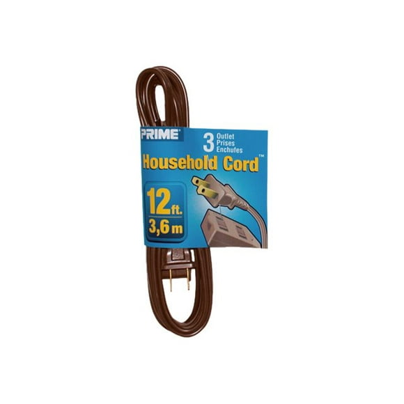 Prime EC670612 - Câble d'Extension d'Alimentation - NEMA 1-15 (F) à NEMA 1-15 (m) - 12 Pieds - Marron