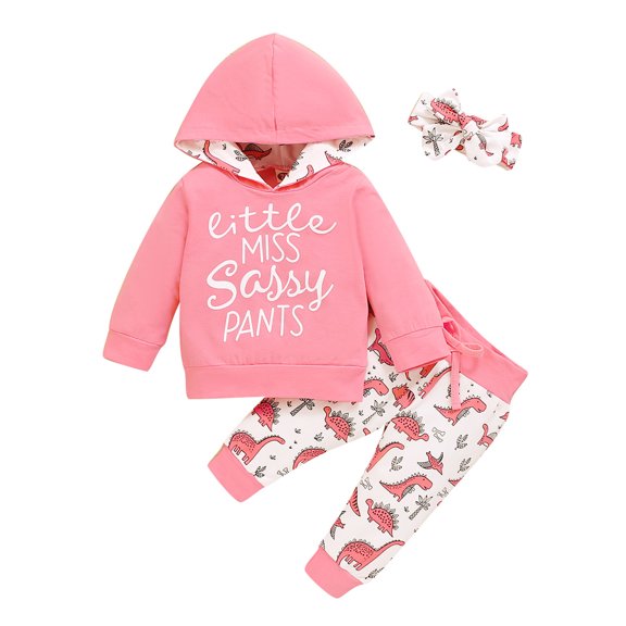 LNMQLPDBS Toddler Girl Clothes Hoodie Set Infant Dino Graphic Pullover and Cuffed Jogger Pants with Matching Headband Toddler Cute 3 Piece Outfit for Holiday Daily Wear