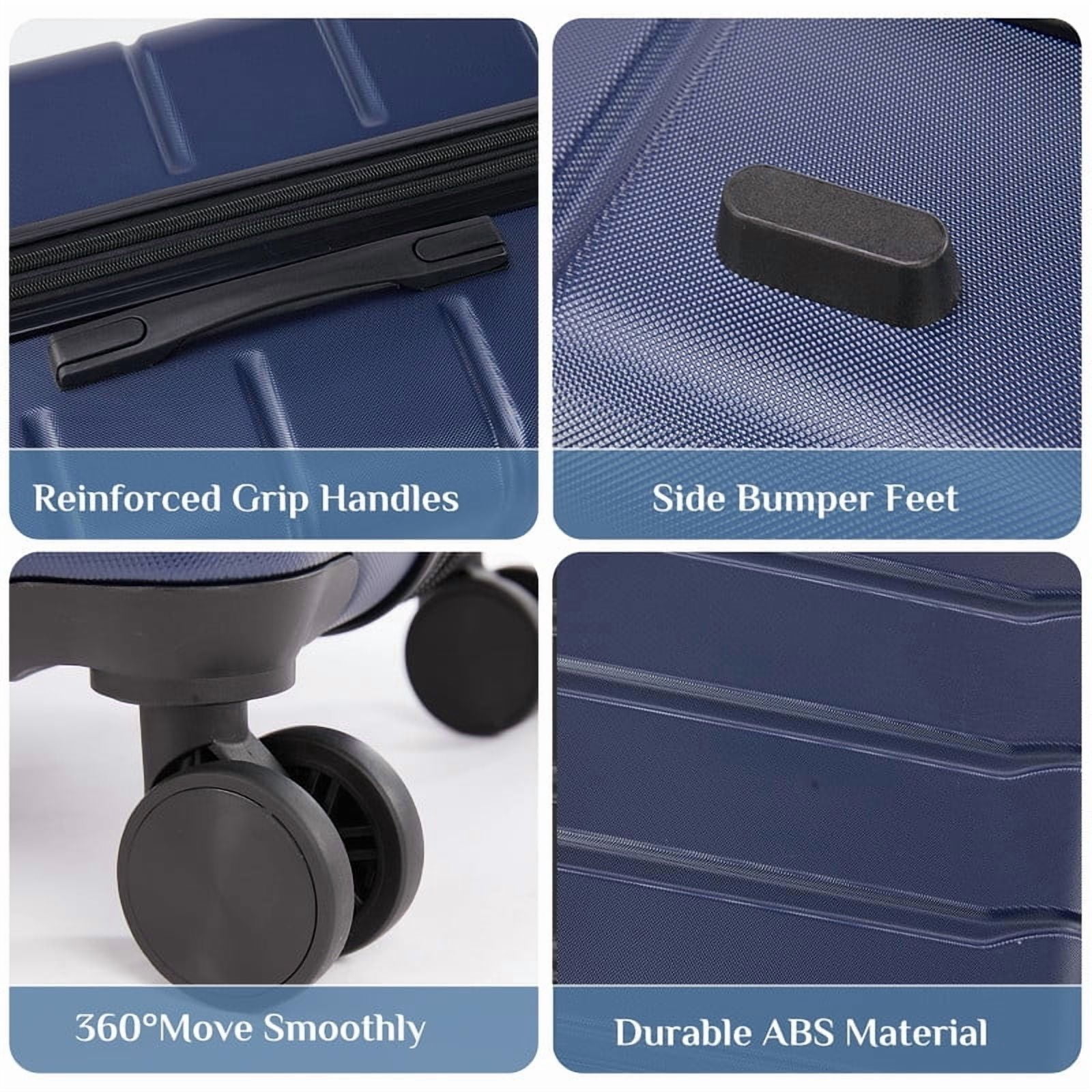Kelno 3-Piece Hardside Luggage Set 20/24/28Inch ABS Suitcase Set with Double Spinner Wheels TSA Lock Lightweight Rolling Luggage, Blue