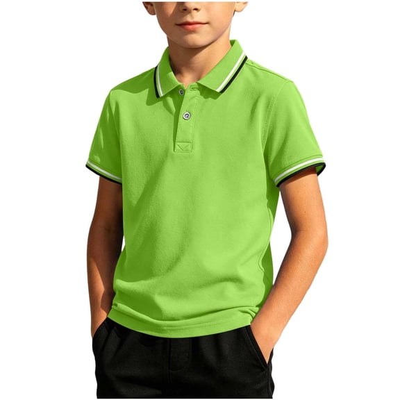 ZOYOEN Boys Cotton Polo Shirts- Casual Summer Fashion Short Sleeve Kids Performance Shirts Green Size 10-12 Years