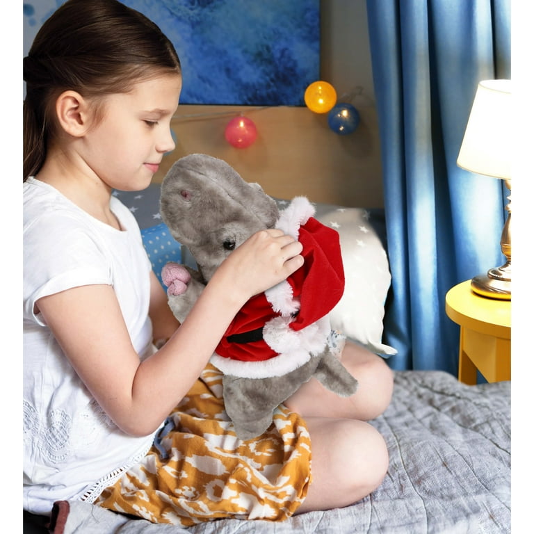 DolliBu Santa Hippo Plush Toy - 15 Inch Christmas Stuffed Animal With Personalized Name Option