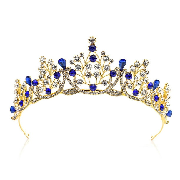H1111 Bridal Wedding Gold Crown Blue Diamond - Walmart.com
