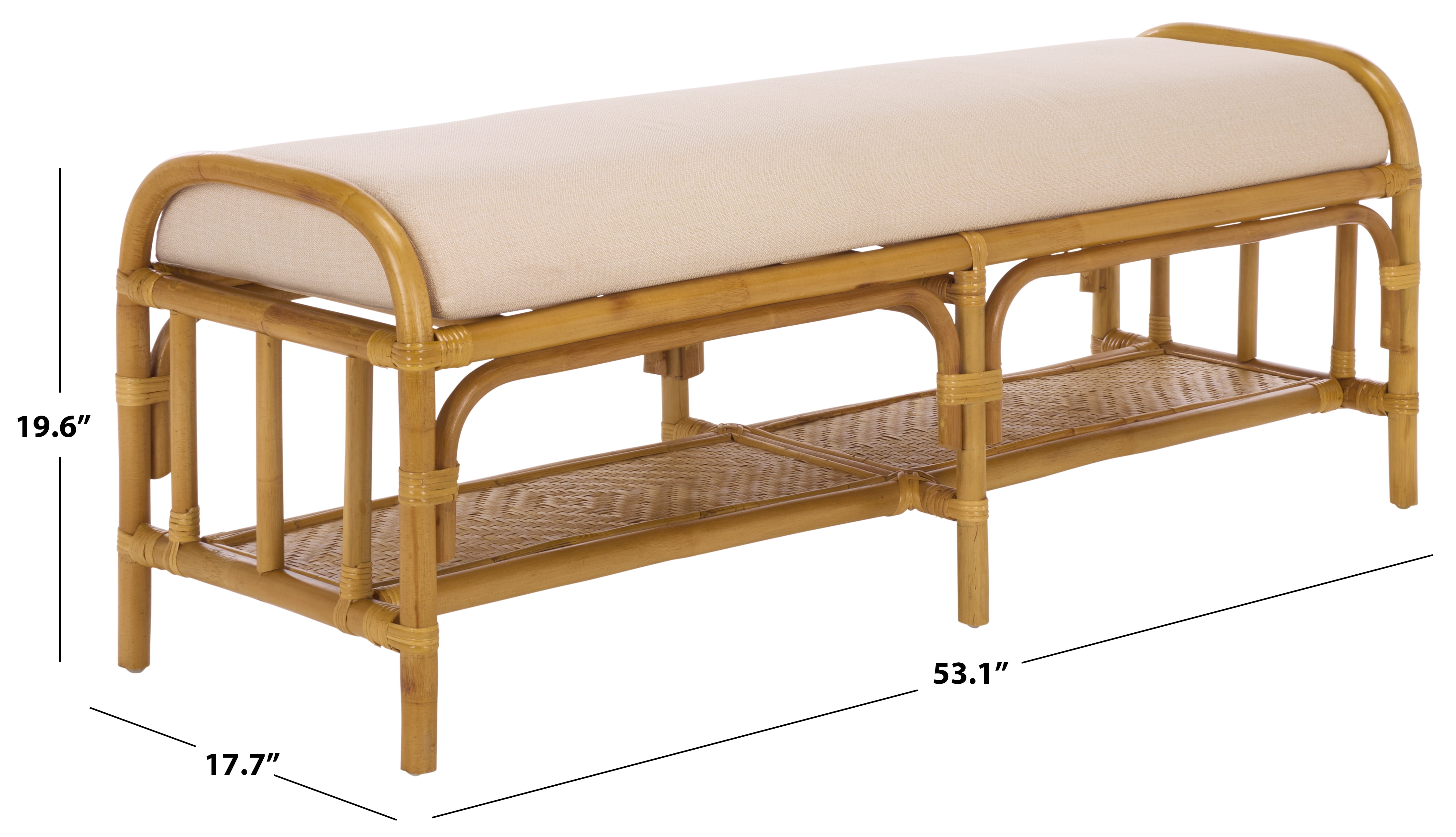 Safavieh Couture Flanders Rattan Pole Upholstered Bench, Natural/White