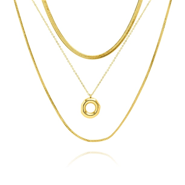 JeenMata Juego de Collar con 3 Colgantes Geométricos en Capas en Oro Amarillo