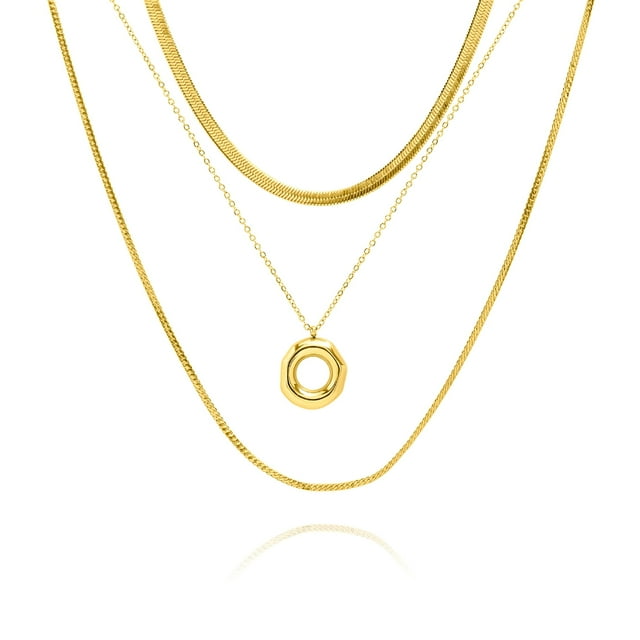 JeenMata Juego de Collar con 3 Colgantes Geométricos en Capas en Oro Amarillo