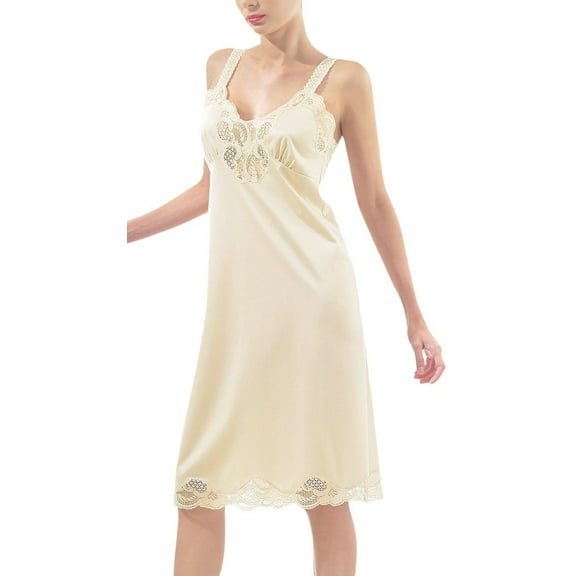 Illusion Women's Nylon Full Slip With Lace Trim Adjustable Straps Plus Size 1112 (Beige,42)