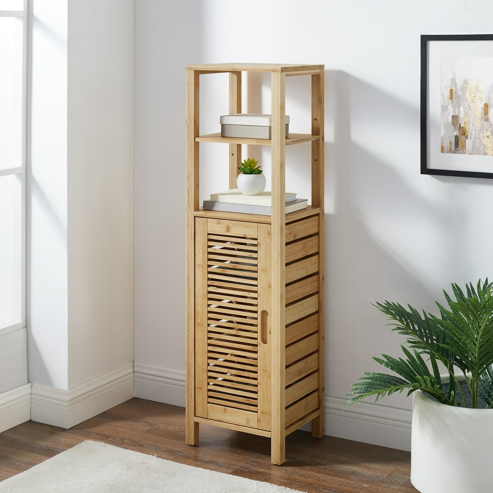 Linon Bracken 4 Shelf 1 Door Bathroom Storage Linen Tower