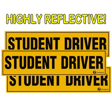 Zone Tech Set of 3 - Student Driver Magnets - Reflective Vehicle Car Sign-Black Letters on a Yellow Reflective Background 12 X 3 X 0.1 (Best Car For Student Driver)