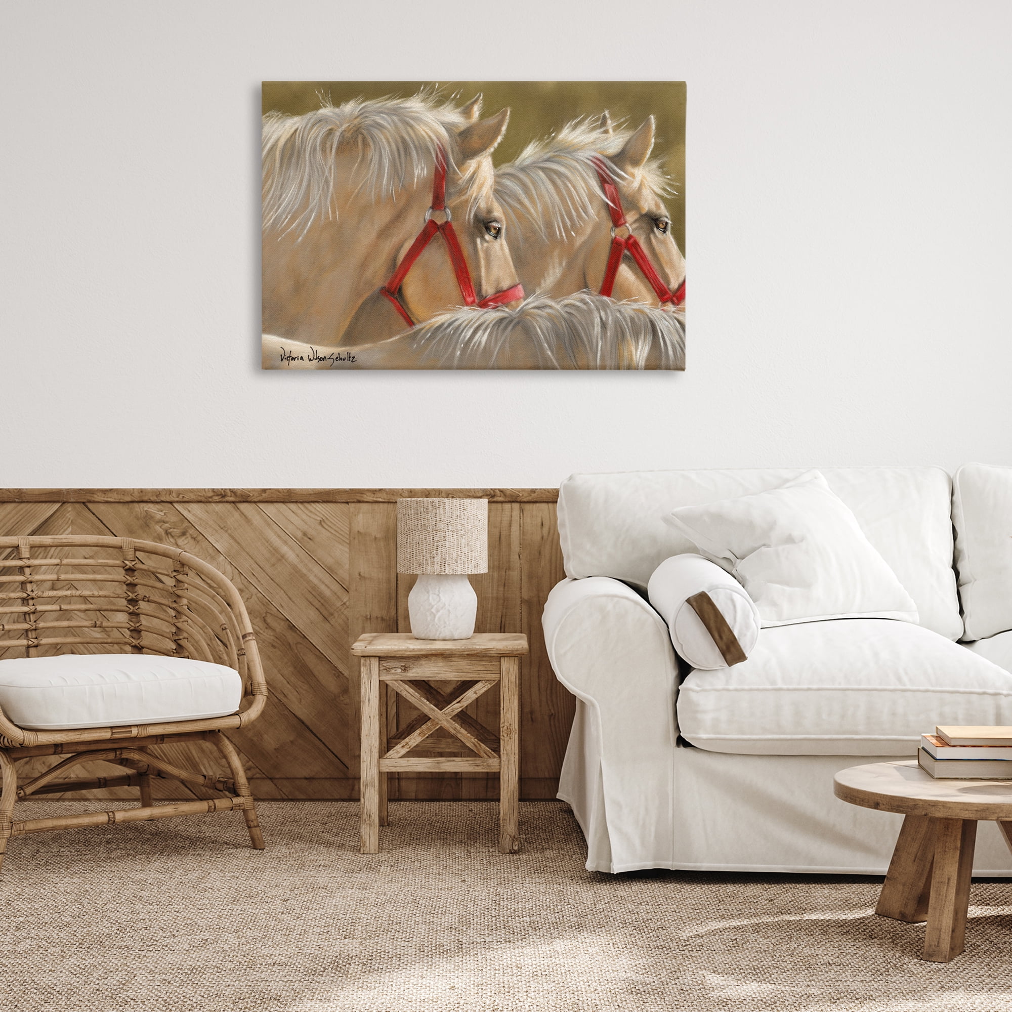 Stupell Industries Horses with Red Bridles Animals & Insects Painting Gallery Wrapped Canvas Art Print Wall Art, 36 x 24