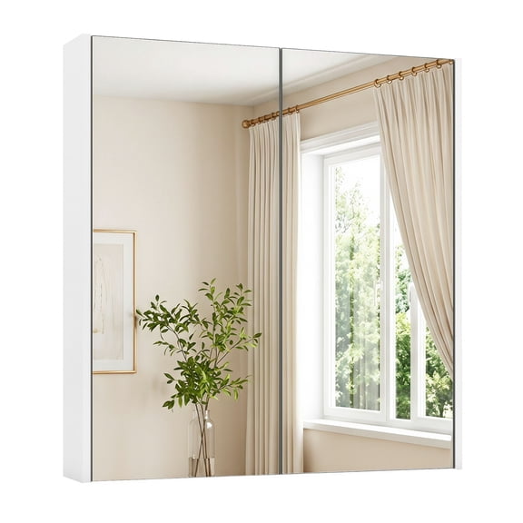 Costway 24.5" x 42.5" Bathroom Wall Cabinet with Double Mirrored Doors & Adjustable Shelf