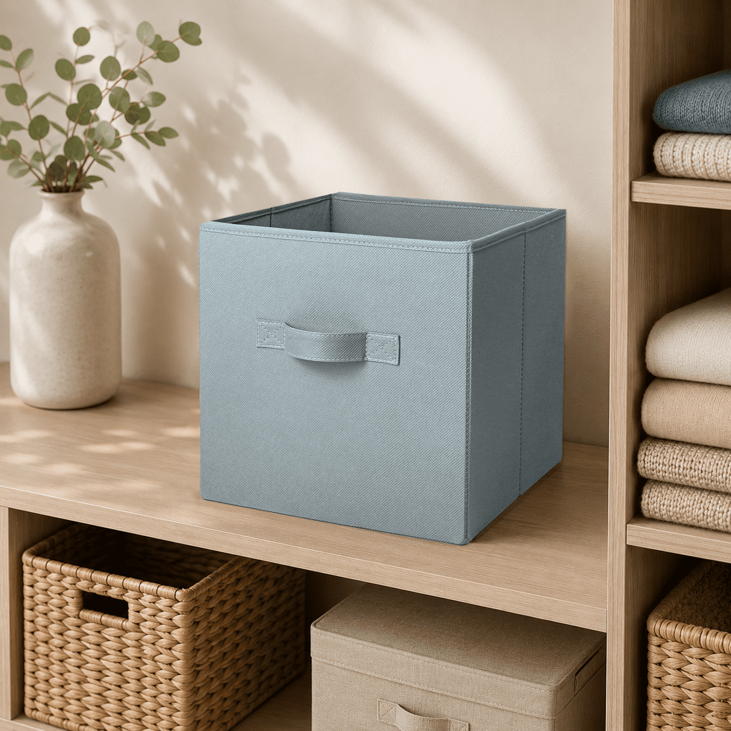 Mainstays Collegiate Collapsible Fabric Bins 10.5X10.5, Silver Hail, 4 Pack