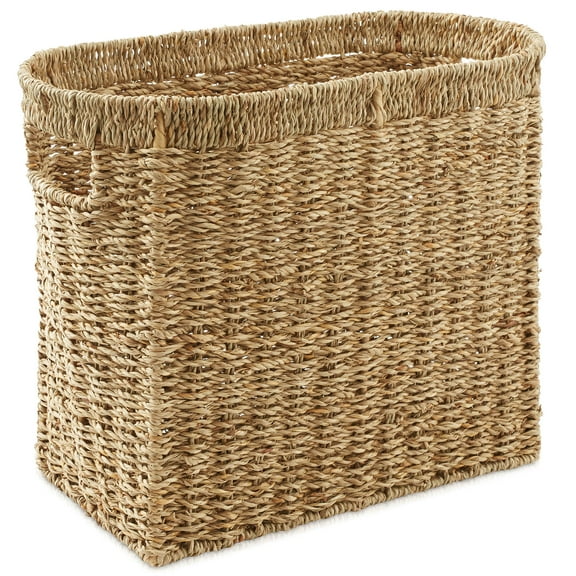 Casafield Magazine Holder Basket with Handles - Oval Seagrass Storage Bin for Bathroom, Home Office