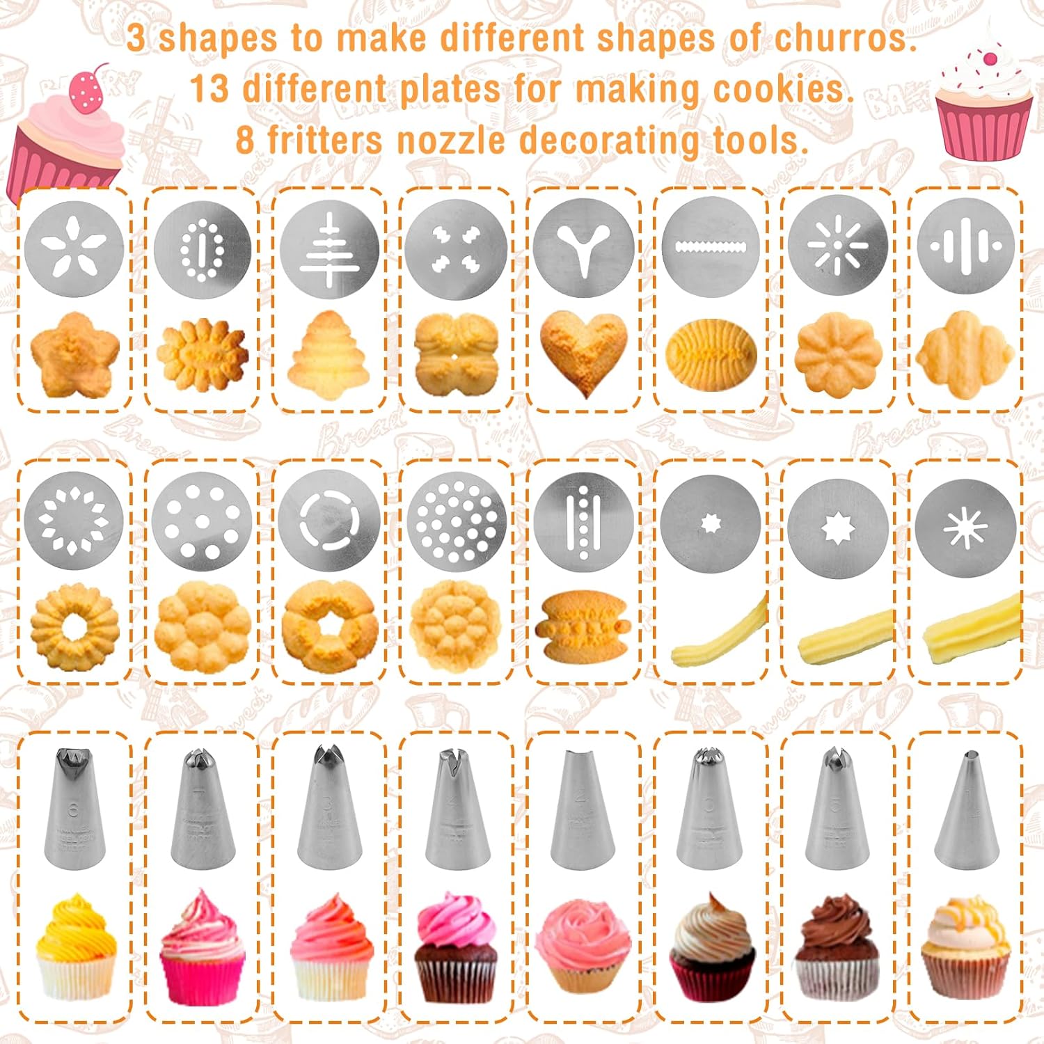 Tcwhniev 31Pack Churro Maker Machine Thickened Stainless Steel Churro Maker Kit Multifunctional Churro Maker Gun Kit Household Churro Cookie Making Kit for Homemade Churros Cookies