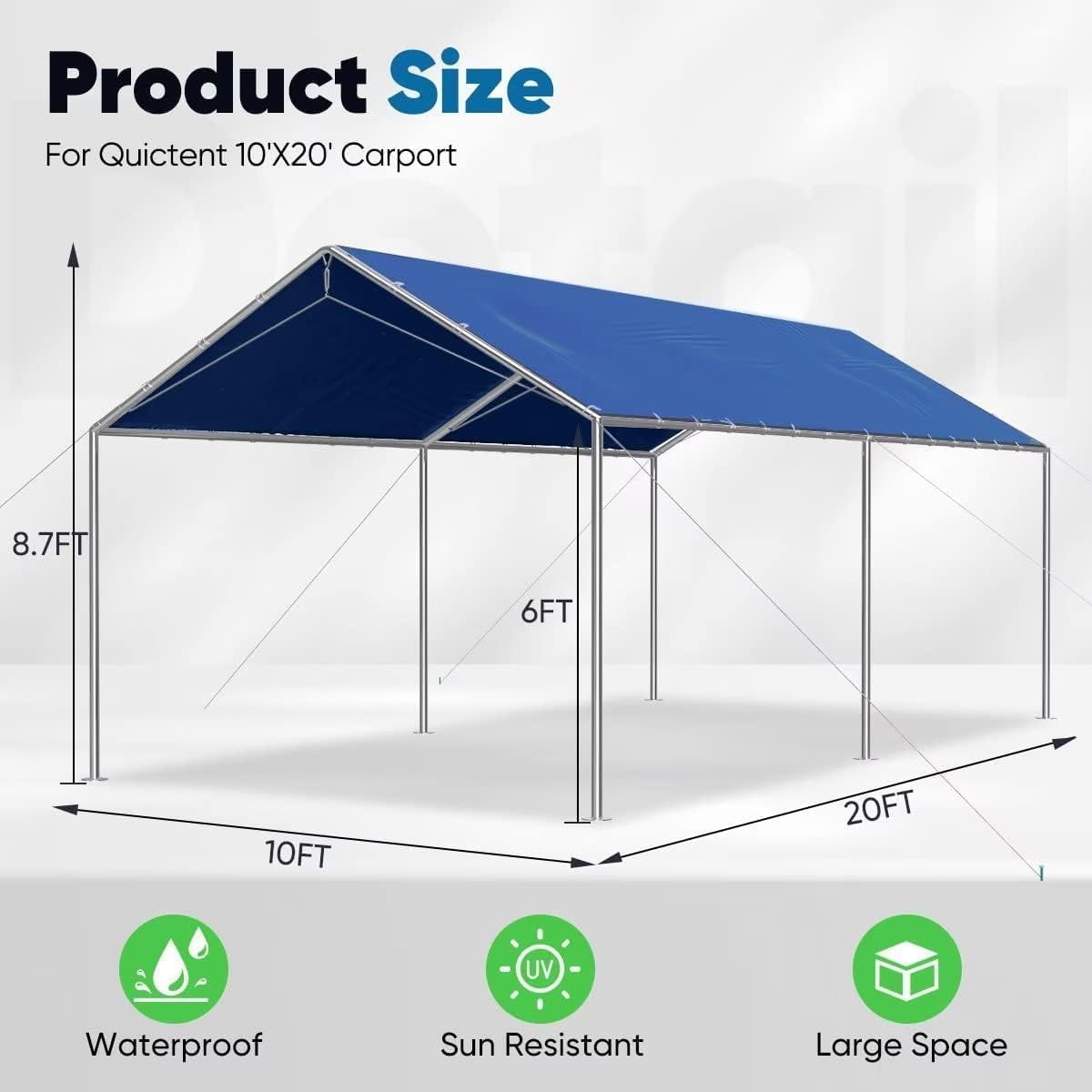 Quictent 10X20ft Upgraded Heavy Duty Carport Car Canopy Party Tent with Reinforced Steel Cables, Blue