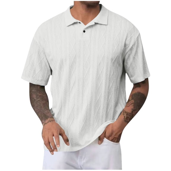 Klisyaur Summer Mens Collared Shirt Casual Stylish Button Clothes Solid Color Short Sleeve Tees Tops for Men