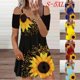 thumbnail image 2 of Mujer Hombro Fuera De Manga Corta Encaje V-Cuello Girasol Impreso C Más El Tamaño Vestido S-5XLpangjing, 2 of 4