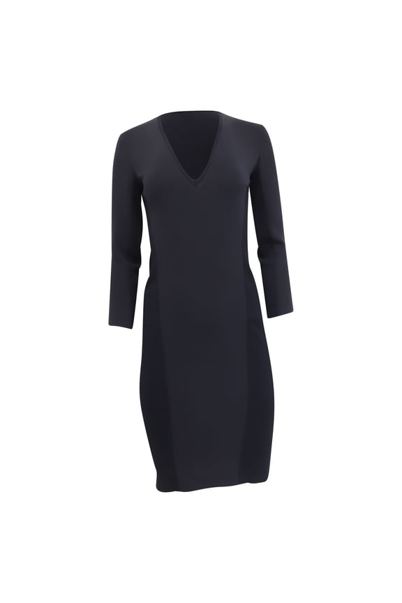 Pre-Owned Max Mara V-Neck Long Sleeve Mini Fitted Dress in Navy Blue Triacetate