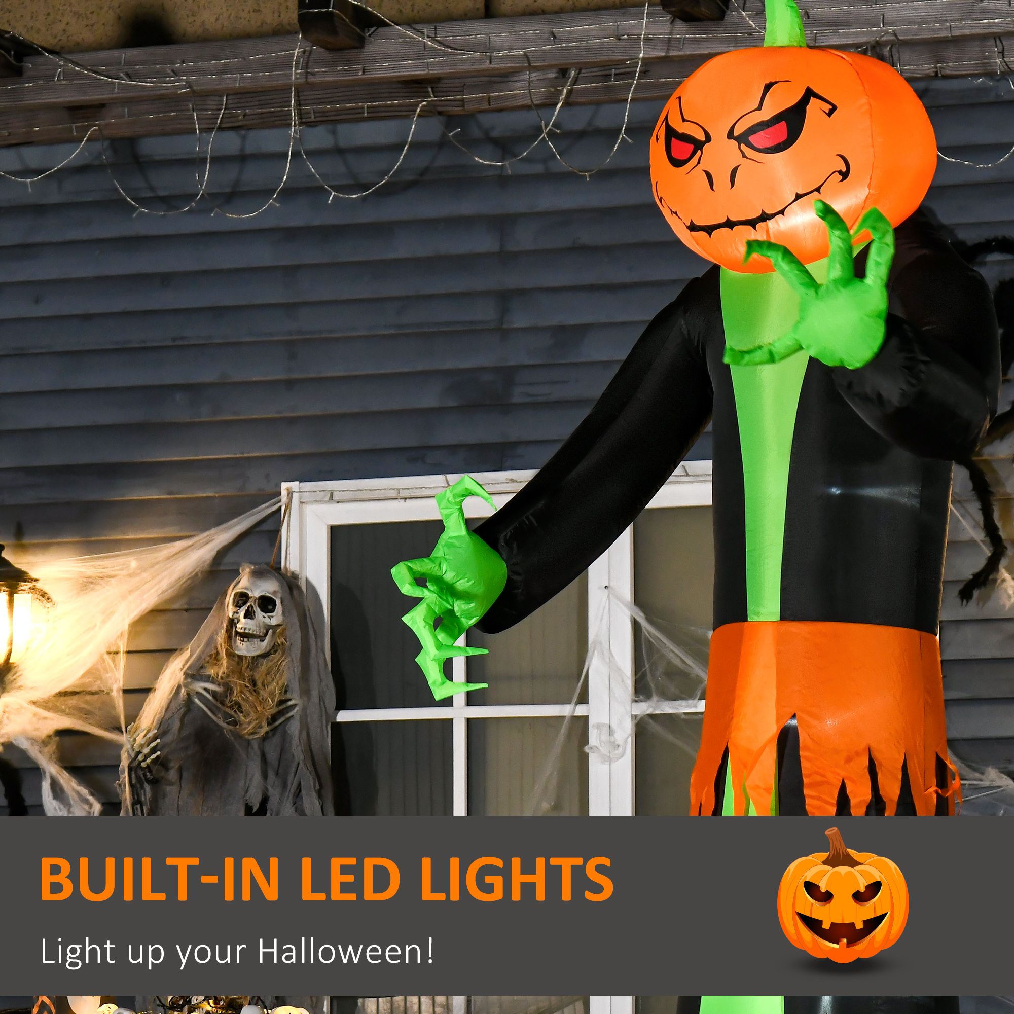 Alvantor Inflatable Halloween Decorations 9" Blow Up Ghost LED Display with Pumpkin Head for Party, Holiday Waterproof