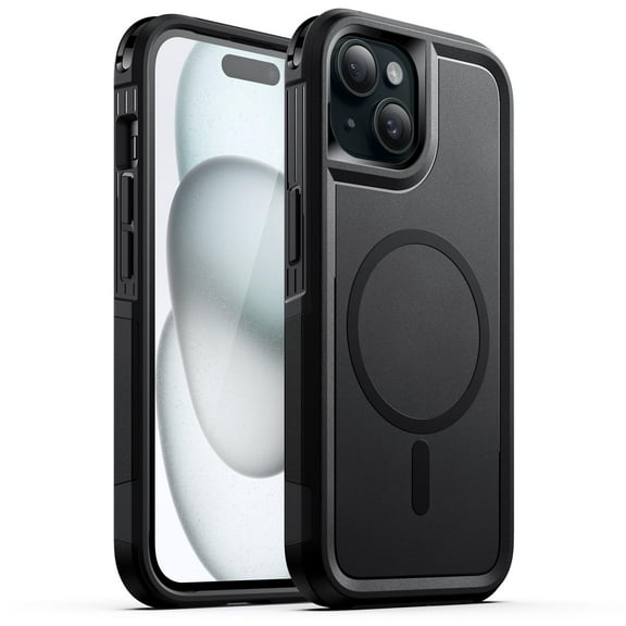 JETech Case for iPhone 15 6.1-Inch Compatible with MagSafe, Heavy Duty Dual-Layer Rugged Protection, Shockproof Protective Tough Phone Magnetic Cover (Black)