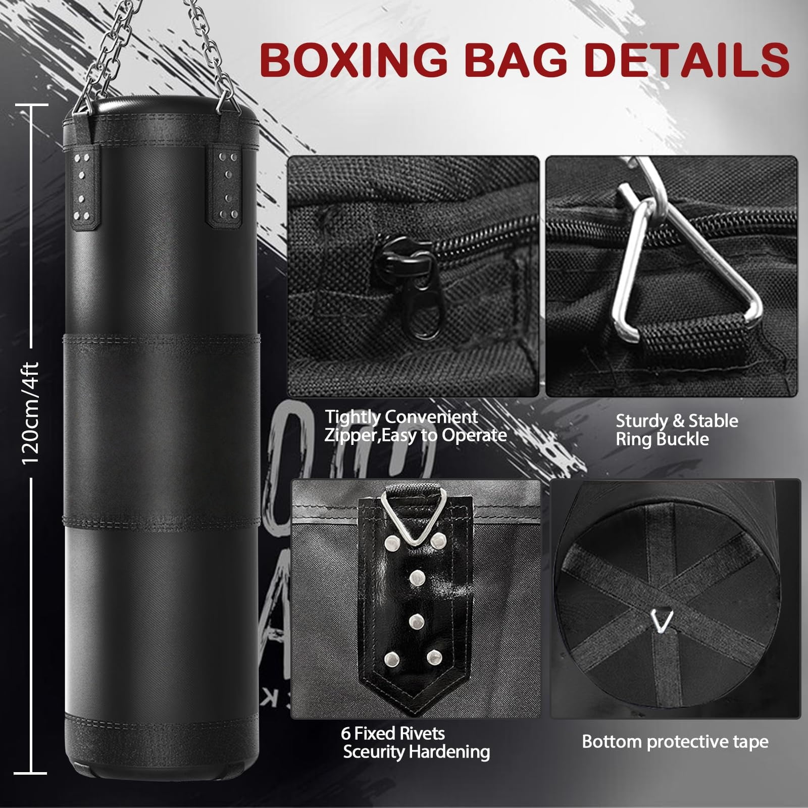 Punching Bag for Adults, 4ft Heavy Boxing Bag Set with 12 OZ Gloves for MMA Karate Kickboxing Boxing - Unfilled