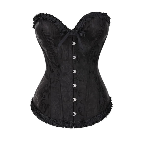 Sexy Gothic Top Lace-Up Waist Training Cincher Overbust Boned Satin Brocade Stays Corset Waist Shaper Corset Bustier Top BLACK S