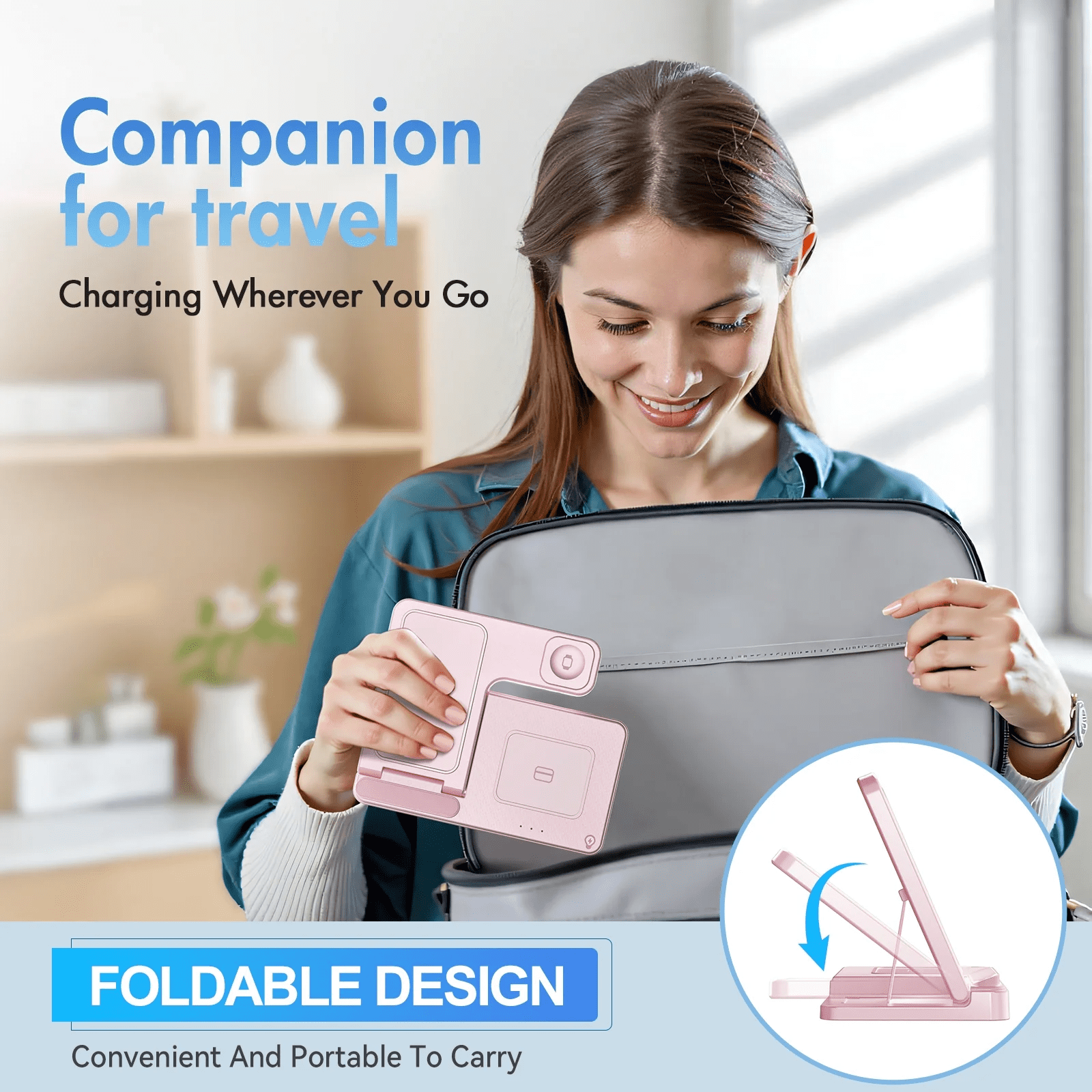 18W Wireless Charger,3 in 1 Portable Charger Charging Station Compatible with iPhone 17 16e 16 15 14 13 12 11 X Pro Max - Fast Charging Dock Compatible for Apple Watch & AirPods 4 3 Pro
