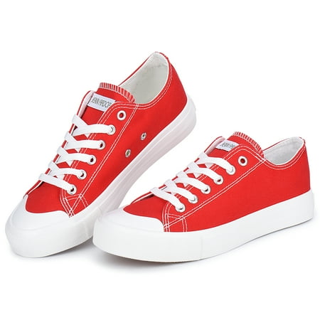 JENN ARDOR Women s Canvas Shoes Lace Up Casual Sneakers Low Top Slip On Athletic Shoes  Red  Size 6