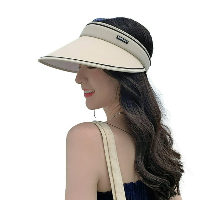 Empty Top Letter Logo Elastic Rope Hair Hoop Design Sun Hat Women Extended Brim Outdoor Riding Hat