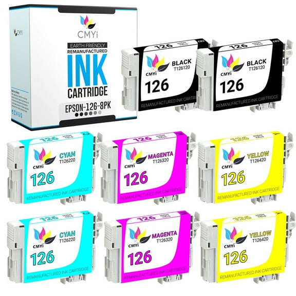CMYi 126 Combo Pack of 8 Ink Cartridges compatible for Epson 126 - WorkForce 435, 520, 545, 630, 633, 635, 645, 840, WF-3520, WF-3530, WF-3540, WF-7010, WF-7510 (2 Black, 2 Cyan, 2 Magenta, 2 Yellow)