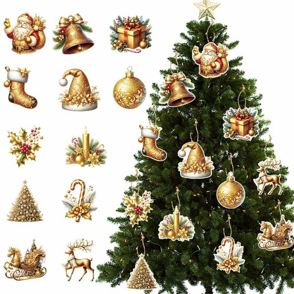 Clearance Under $0.79! Gold Gift Tag Christmas Hanging Ornaments 12-Pack with String for Tree Decor