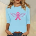 thumbnail image 2 of IROINNID Breast Cancer Pullover for Women Breast Cancer Awareness Casual Printed Loose T-shirt 3/4 Sleeves Blouse Round Neck Tops,Sky Blue, 2 of 5