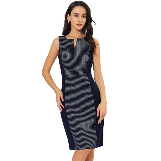 Vestido de Tubo Midi Ajustado Sin Mangas Con Cuello En V Allegra K Azul S