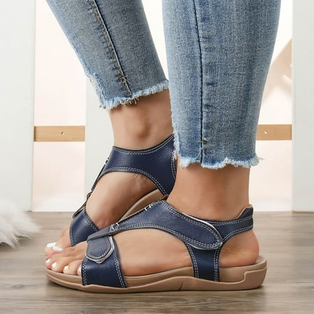 

Sandals for Women Women Sandals Fashion Slippers Flat Open Toe Sequins Slippers Summer Casual Fashion Sandals PU Blue 39