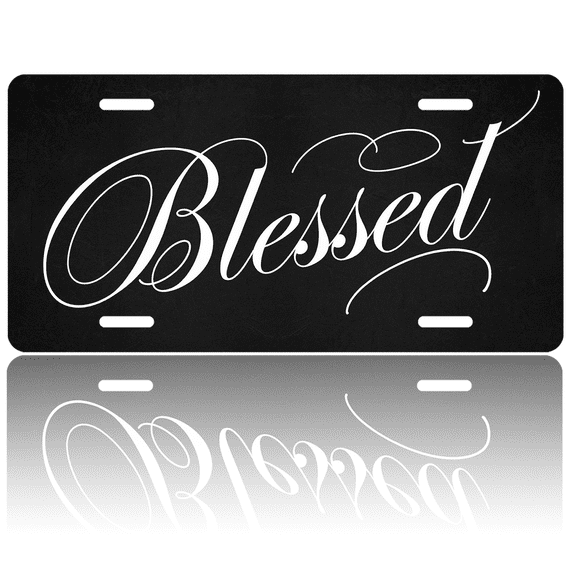1 Pcs 2D Flat License Plate Covers & Frames, Blessed For Decorative Front, Waterproof For Decoration Aluminum License Plate Covers & Frames Cover For Men Women, 12" X 6"