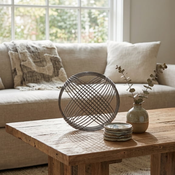 Contemporary Home Living 7" Silver Small Abstract Linear Orbs Tabletop Decoration