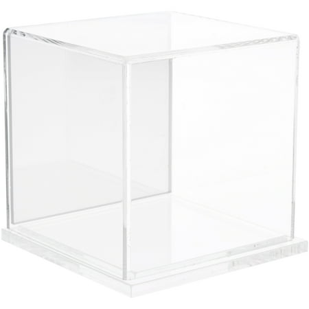 Plymor Clear Acrylic Display Case with Clear Base (Mirror Back), 4" x 4" x 4"