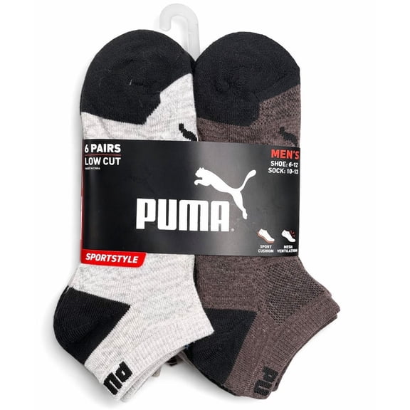 PUMA SOCKS MEN'S - LOW CUT - EVEN 263 - BEIGE BROWN - LARGE (10-13) PACK 6 XX