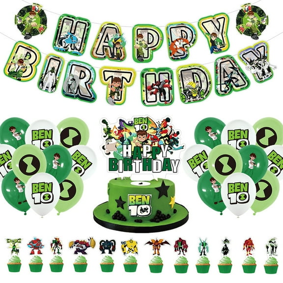 30Pcs/Set New Cartoon Surprise Birthday Party Supplies Ben 10 Kids Theme Party Omnitrix Balloon Banner Cake Toppers Cards Decoration Set