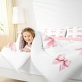thumbnail image 6 of Manfei Bow-tie Bedding Sets King with Comforter for Teens, White Pink Comforter Sets King Size, Kawaii Ribbon Bow Reversible Down Comforter, Super Cozy Room Decor, 3 Pieces, 6 of 8