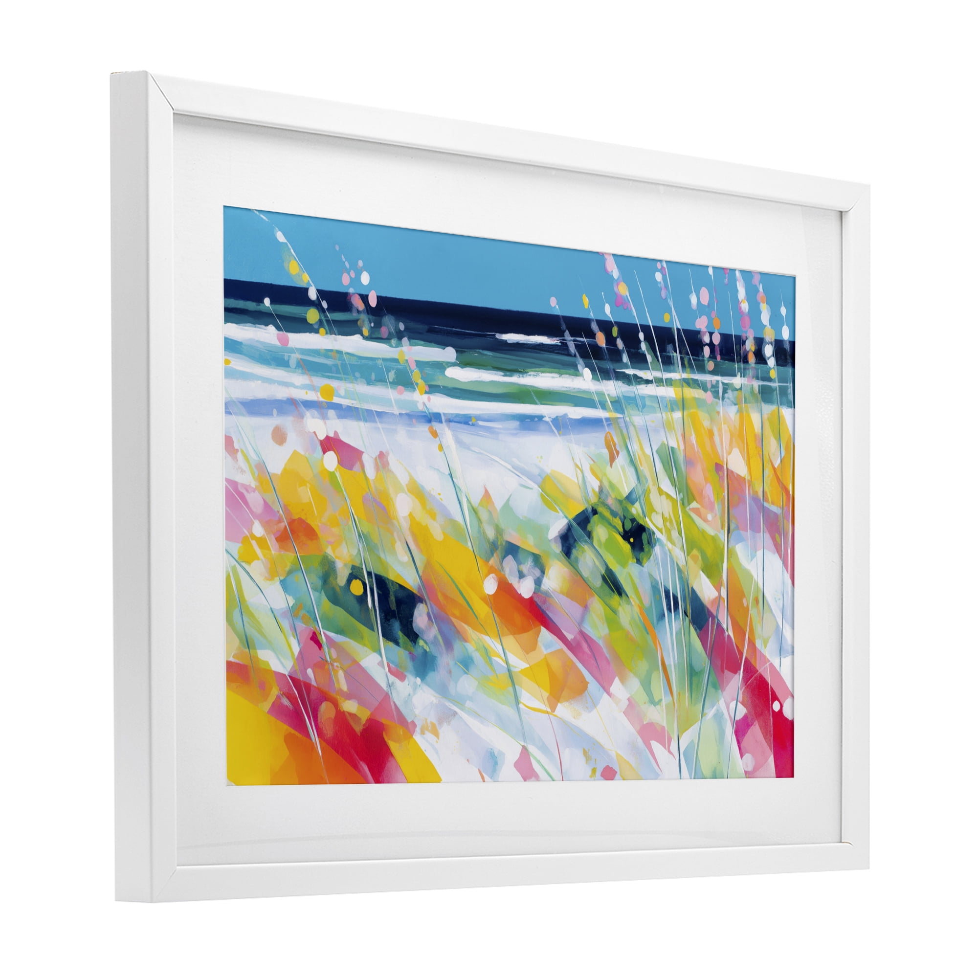 Stupell Industries Sea Oats & Ocean Breeze Abstract White Framed Print Under Glass, design by Chromatic Storm Studio