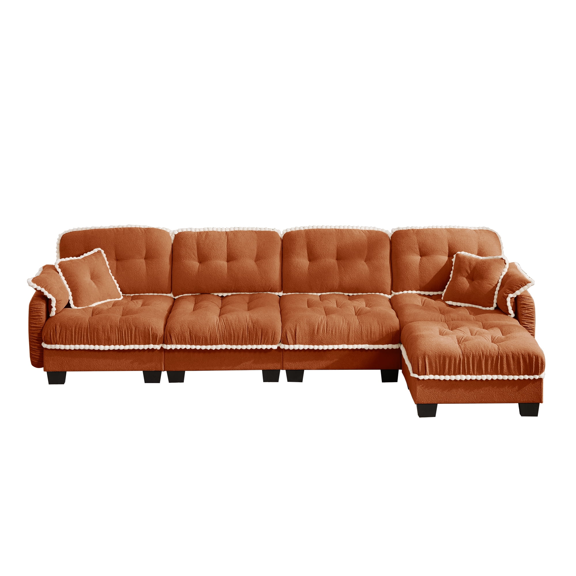 Aenkyo 131.5" Chenille Modular 4-Seater Sectional Sofa with Movable Ottoman, Orange