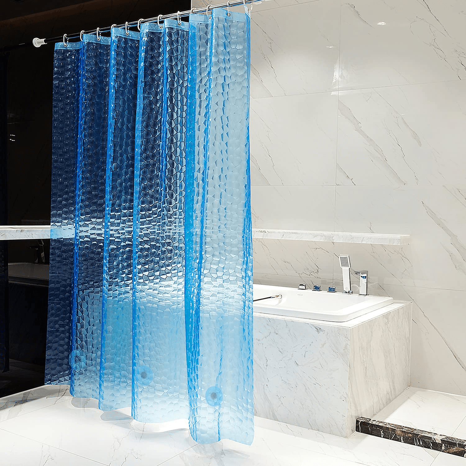 Shower Liner for Shower Stall 3D Pebble Pattern 72 x 78,12 Hooks Waterproof Shower Curtain Liner 8G EVA Thick Shower Curtain with Heavy Duty 3 Bottom Magnets Bathtubs 
